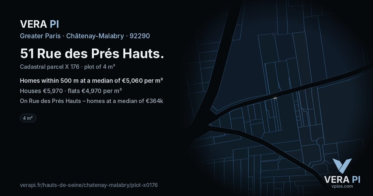 51 Rue des Prés Hauts, Châtenay-Malabry at night – the plot lit, the parcels around coloured by the prices near them