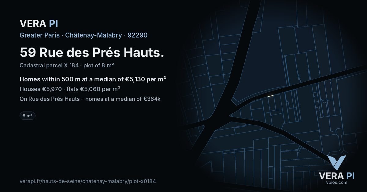 59 Rue des Prés Hauts, Châtenay-Malabry at night – the plot lit, the parcels around coloured by the prices near them