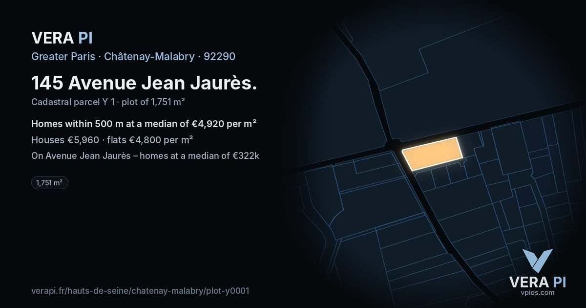 145 Avenue Jean Jaurès, Châtenay-Malabry at night – the plot lit, the parcels around coloured by the prices near them