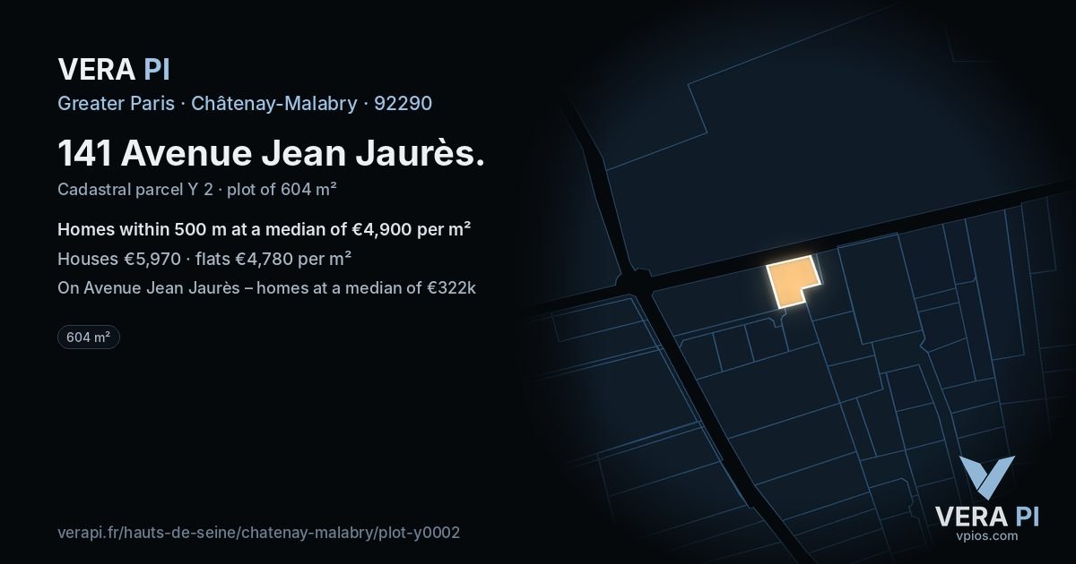 141 Avenue Jean Jaurès, Châtenay-Malabry at night – the plot lit, the parcels around coloured by the prices near them