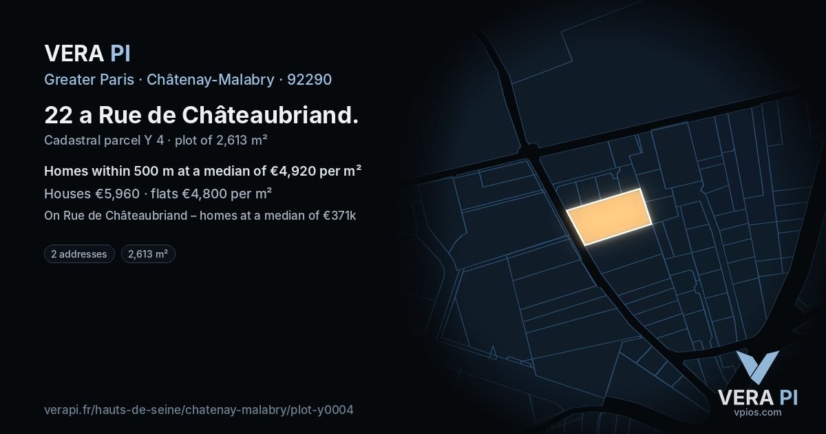 22 a Rue de Châteaubriand, Châtenay-Malabry at night – the plot lit, the parcels around coloured by the prices near them