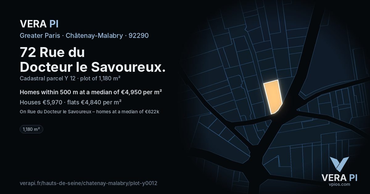 72 Rue du Docteur le Savoureux, Châtenay-Malabry at night – the plot lit, the parcels around coloured by the prices near them