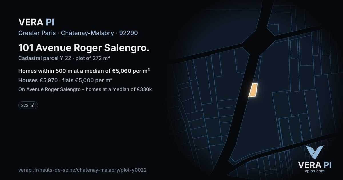 101 Avenue Roger Salengro, Châtenay-Malabry at night – the plot lit, the parcels around coloured by the prices near them