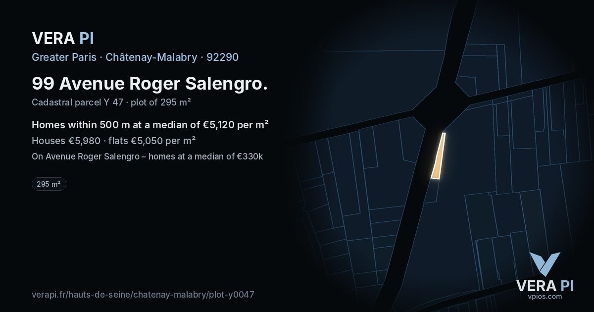 99 Avenue Roger Salengro, Châtenay-Malabry at night – the plot lit, the parcels around coloured by the prices near them