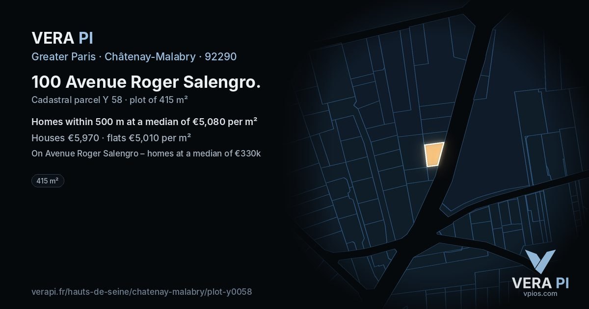 100 Avenue Roger Salengro, Châtenay-Malabry at night – the plot lit, the parcels around coloured by the prices near them