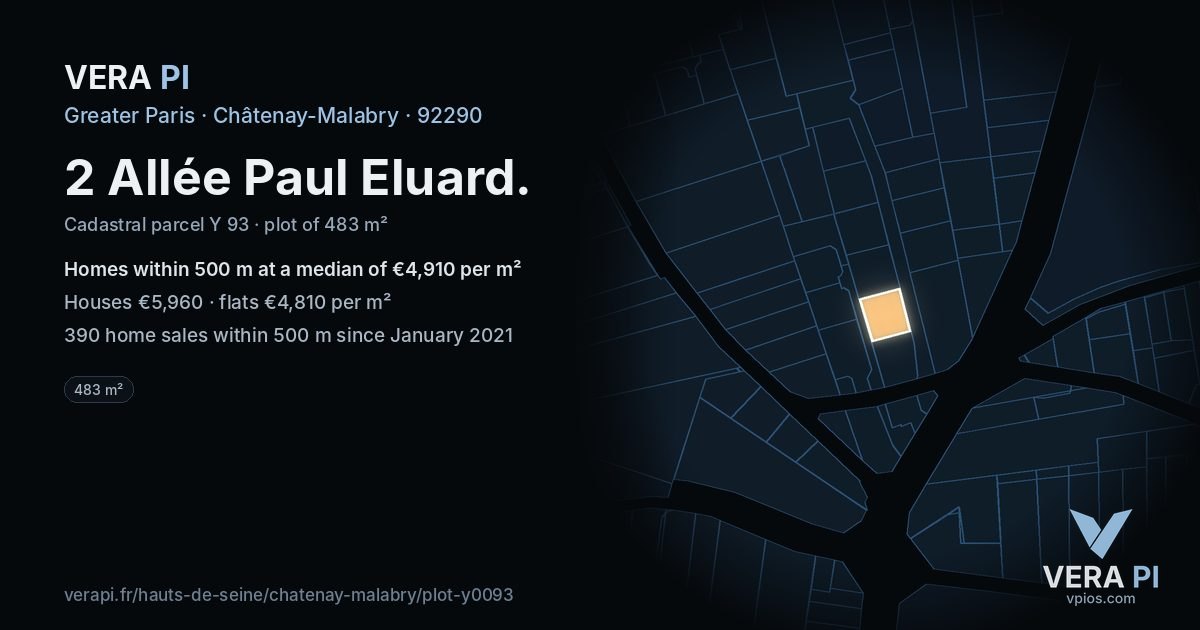2 Allée Paul Eluard, Châtenay-Malabry at night – the plot lit, the parcels around coloured by the prices near them