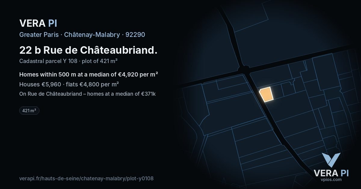 22 b Rue de Châteaubriand, Châtenay-Malabry at night – the plot lit, the parcels around coloured by the prices near them