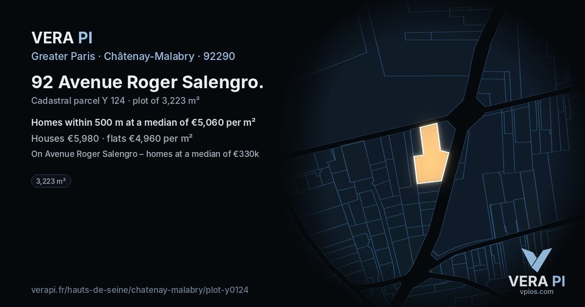 92 Avenue Roger Salengro, Châtenay-Malabry at night – the plot lit, the parcels around coloured by the prices near them