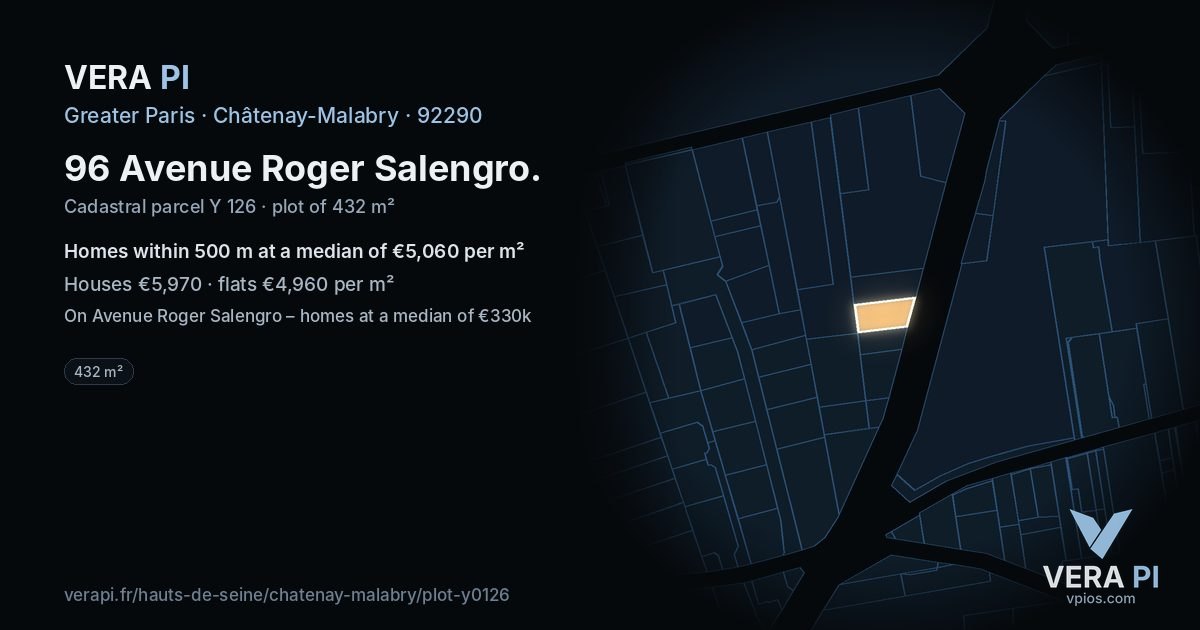 96 Avenue Roger Salengro, Châtenay-Malabry at night – the plot lit, the parcels around coloured by the prices near them