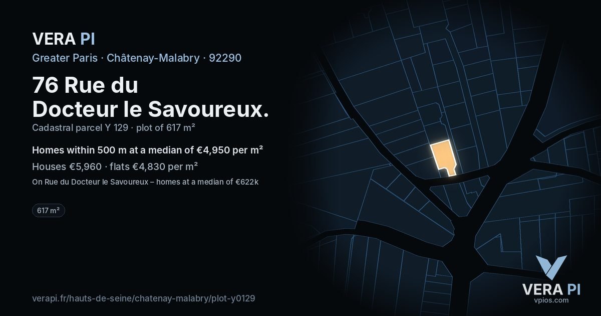 76 Rue du Docteur le Savoureux, Châtenay-Malabry at night – the plot lit, the parcels around coloured by the prices near them