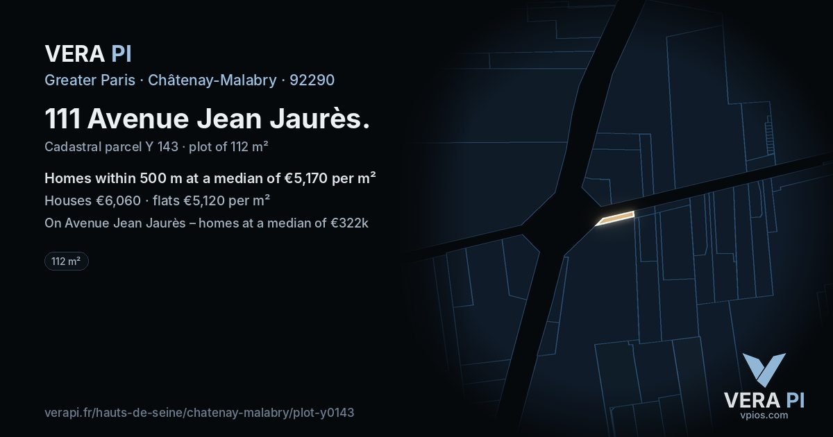 111 Avenue Jean Jaurès, Châtenay-Malabry at night – the plot lit, the parcels around coloured by the prices near them
