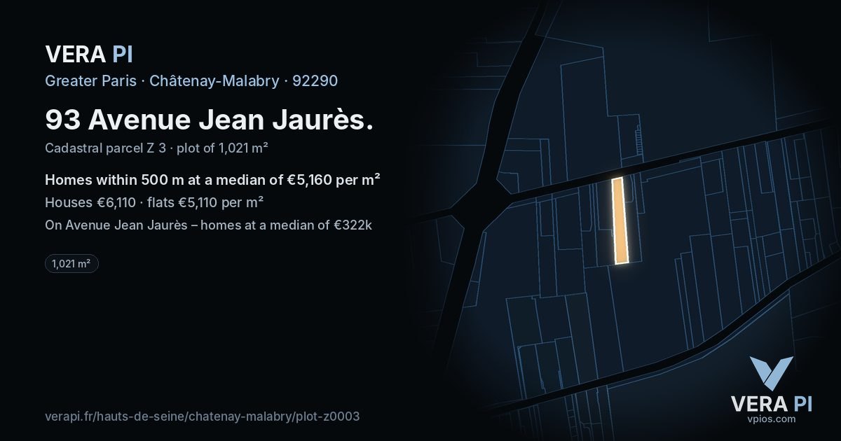 93 Avenue Jean Jaurès, Châtenay-Malabry at night – the plot lit, the parcels around coloured by the prices near them
