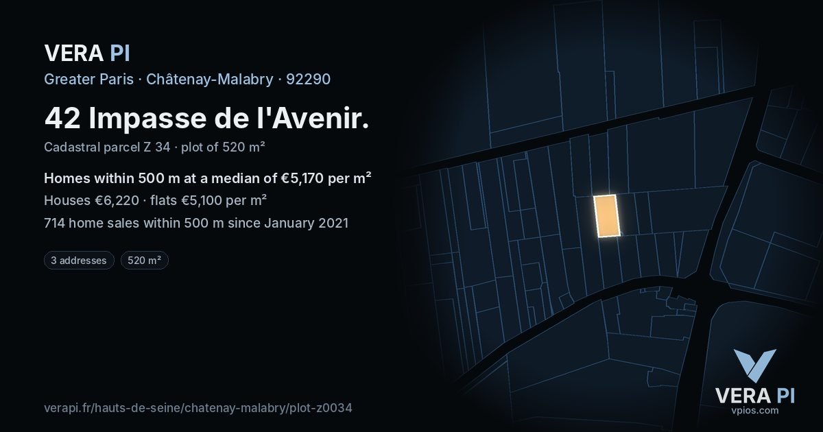 42 Impasse de l'Avenir, Châtenay-Malabry at night – the plot lit, the parcels around coloured by the prices near them