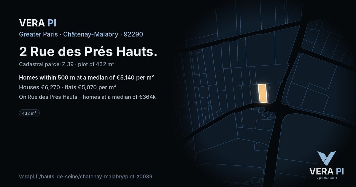 2 Rue des Prés Hauts, Châtenay-Malabry at night – the plot lit, the parcels around coloured by the prices near them