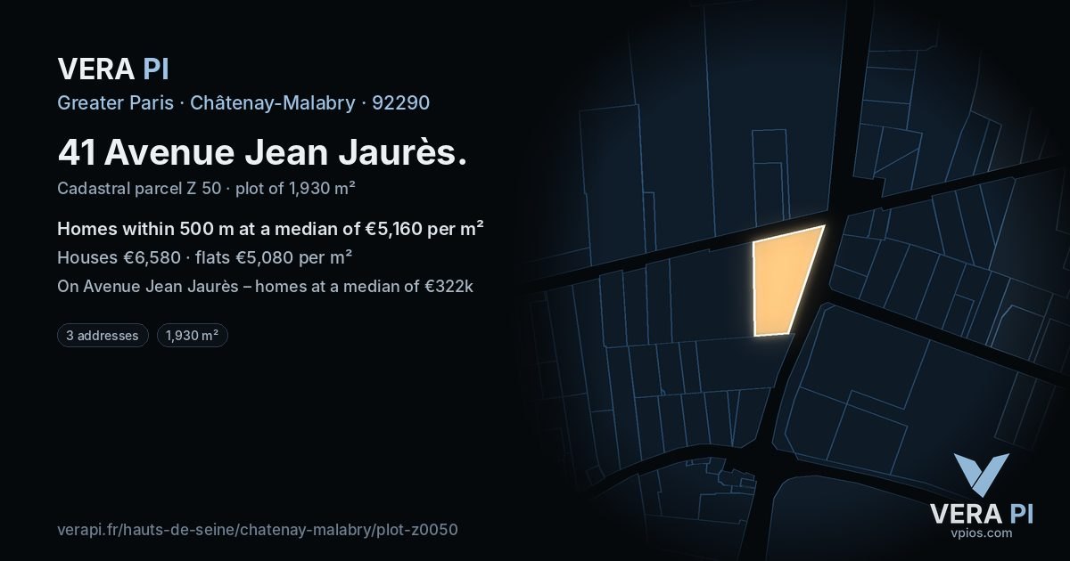 41 Avenue Jean Jaurès, Châtenay-Malabry at night – the plot lit, the parcels around coloured by the prices near them