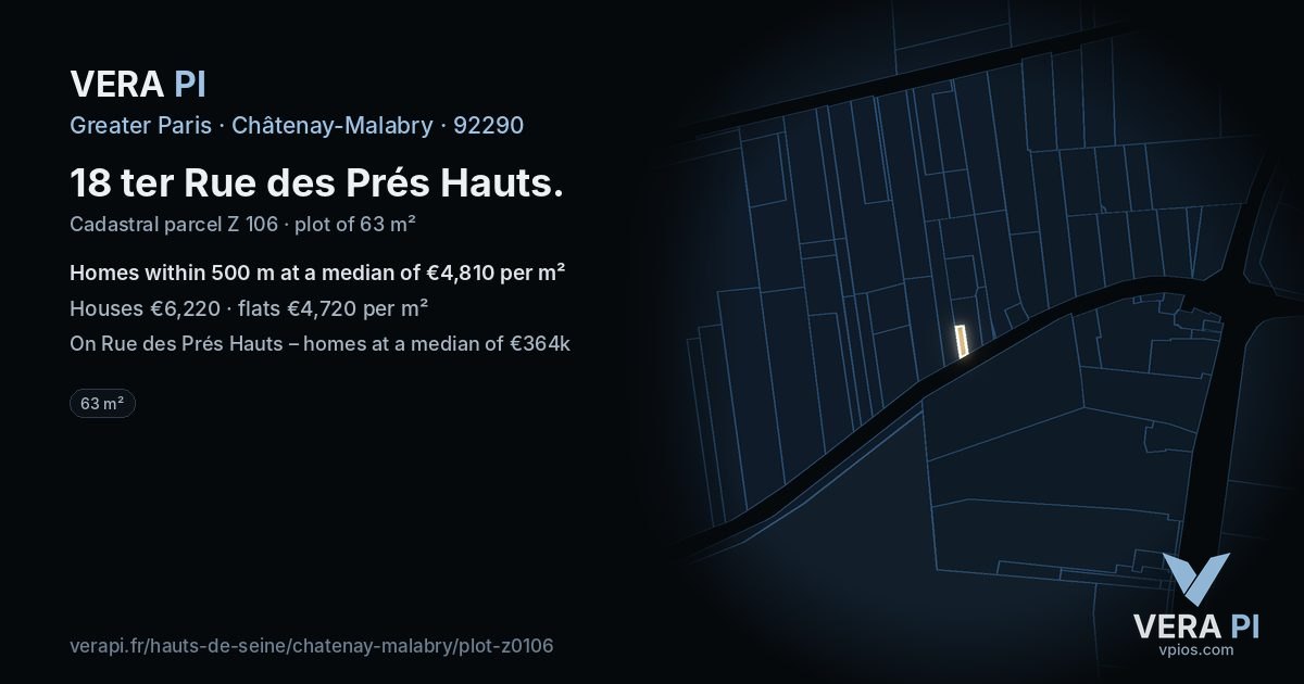 18 ter Rue des Prés Hauts, Châtenay-Malabry at night – the plot lit, the parcels around coloured by the prices near them