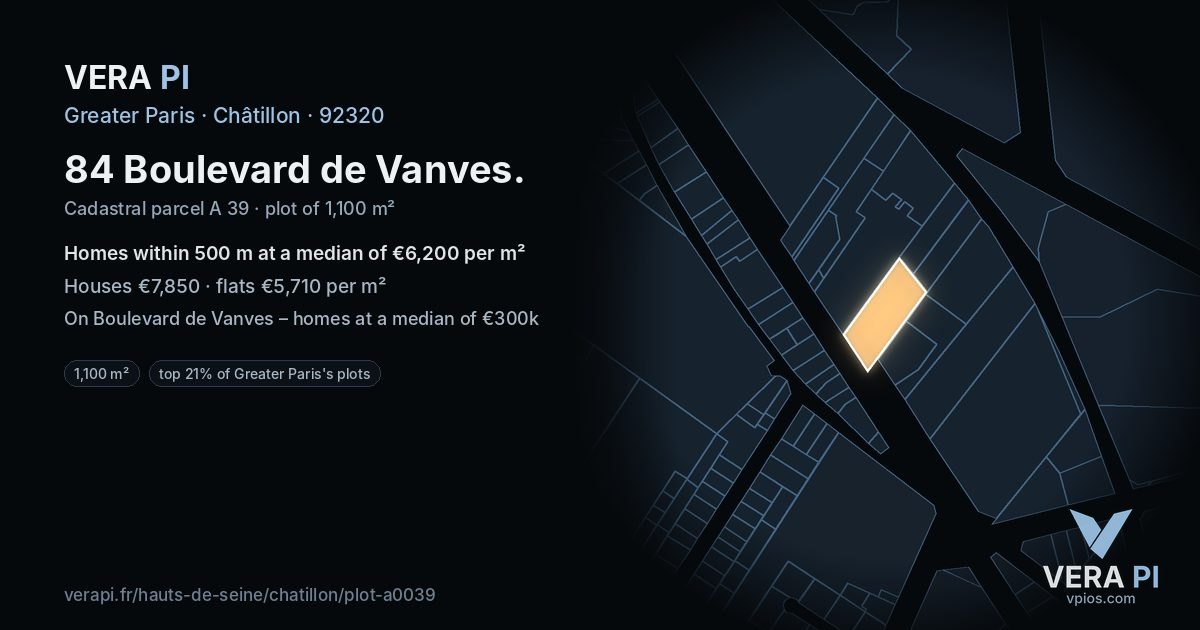 84 Boulevard de Vanves, Châtillon at night – the plot lit, the parcels around coloured by the prices near them