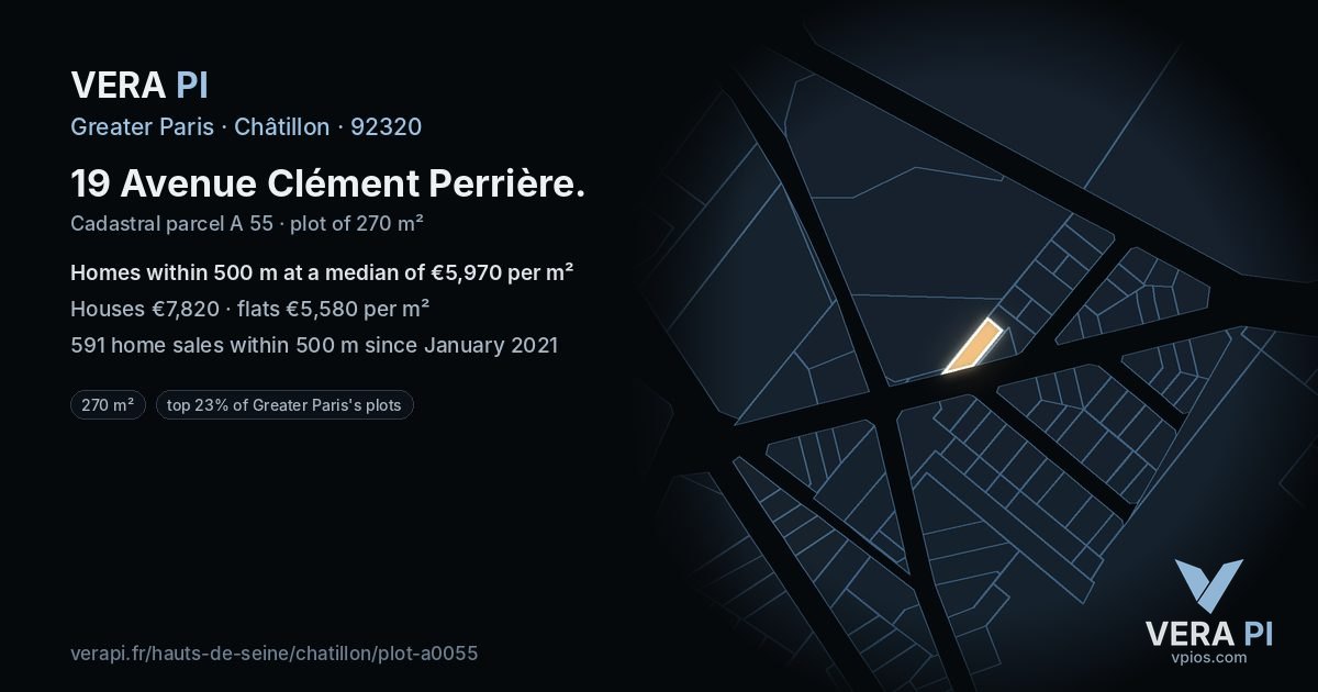 19 Avenue Clément Perrière, Châtillon at night – the plot lit, the parcels around coloured by the prices near them
