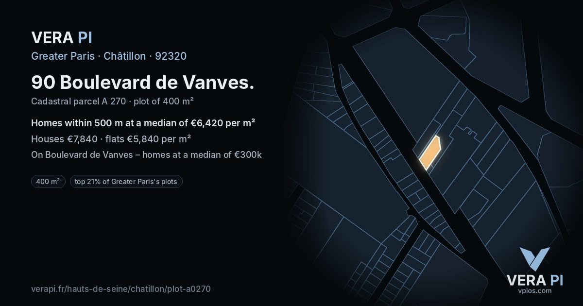 90 Boulevard de Vanves, Châtillon at night – the plot lit, the parcels around coloured by the prices near them