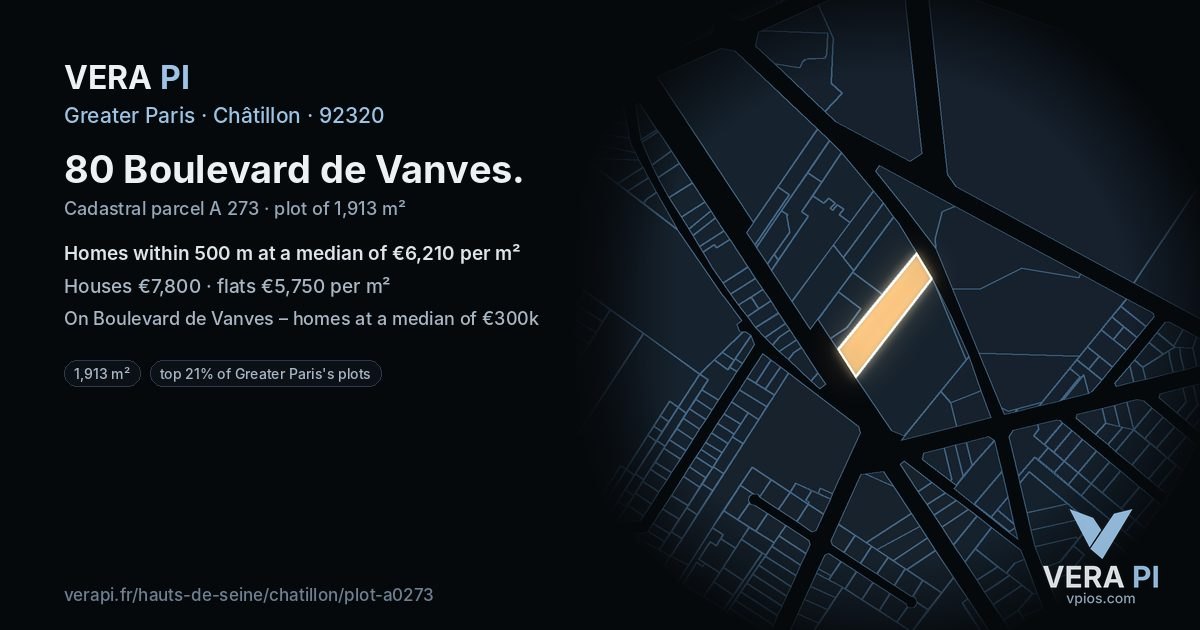 80 Boulevard de Vanves, Châtillon at night – the plot lit, the parcels around coloured by the prices near them