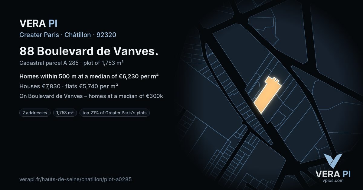 88 Boulevard de Vanves, Châtillon at night – the plot lit, the parcels around coloured by the prices near them