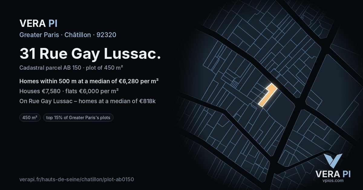 31 Rue Gay Lussac, Châtillon at night – the plot lit, the parcels around coloured by the prices near them