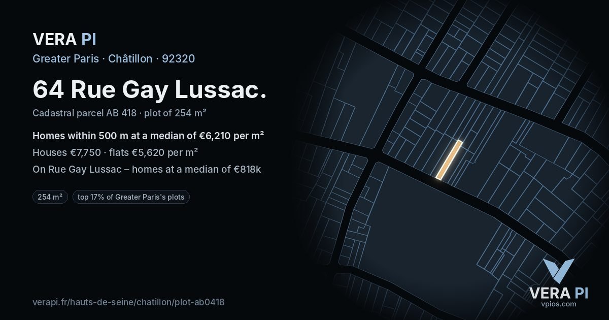 64 Rue Gay Lussac, Châtillon at night – the plot lit, the parcels around coloured by the prices near them