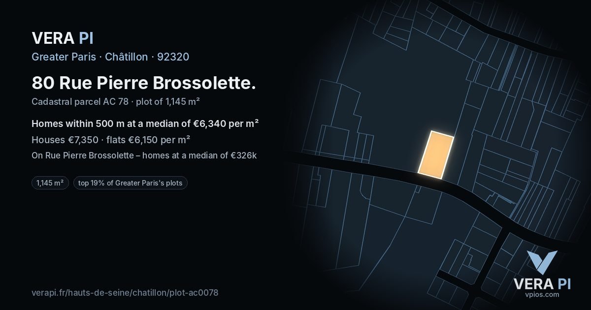 80 Rue Pierre Brossolette, Châtillon at night – the plot lit, the parcels around coloured by the prices near them