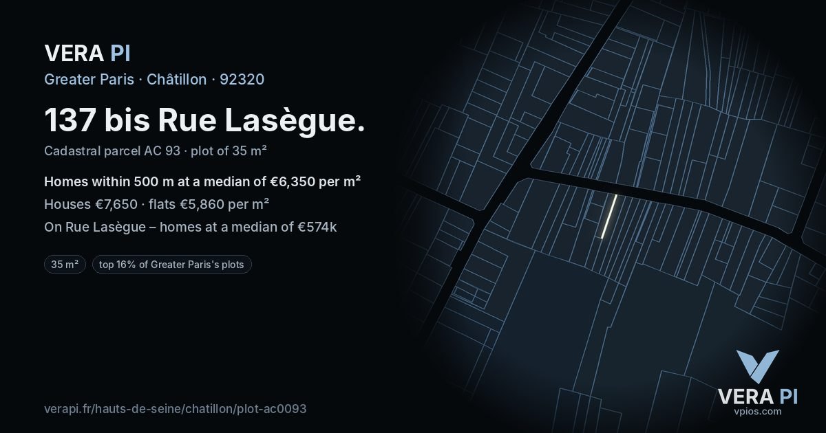 137 bis Rue Lasègue, Châtillon at night – the plot lit, the parcels around coloured by the prices near them