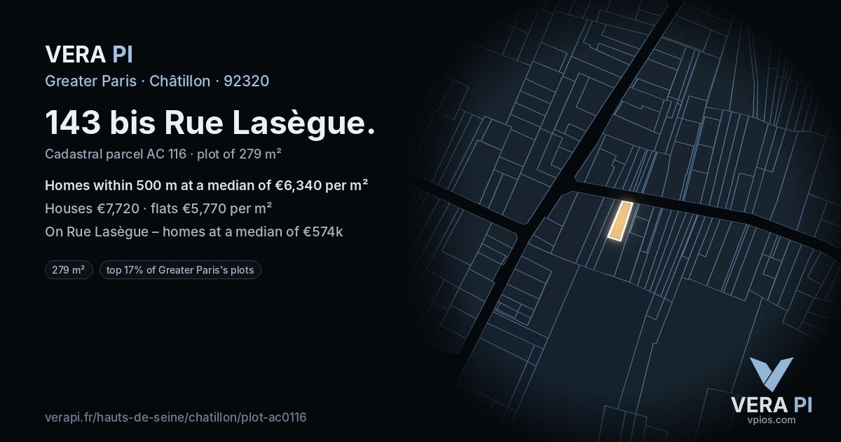 143 bis Rue Lasègue, Châtillon at night – the plot lit, the parcels around coloured by the prices near them