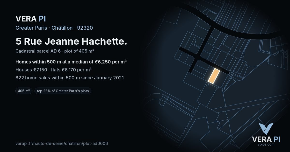5 Rue Jeanne Hachette, Châtillon at night – the plot lit, the parcels around coloured by the prices near them