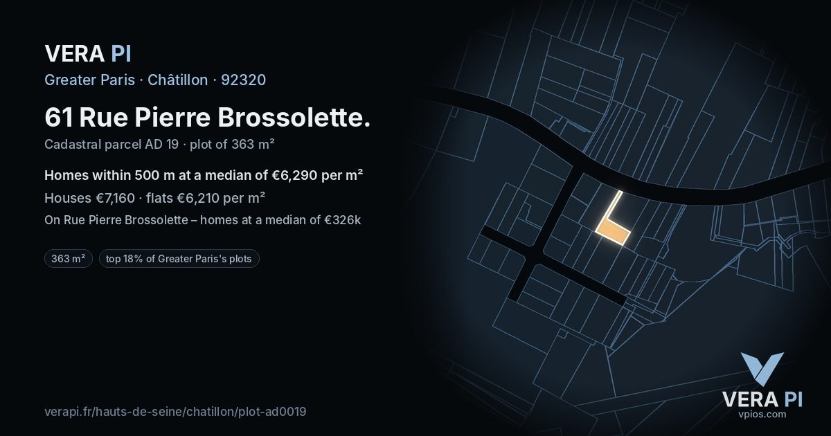 61 Rue Pierre Brossolette, Châtillon at night – the plot lit, the parcels around coloured by the prices near them