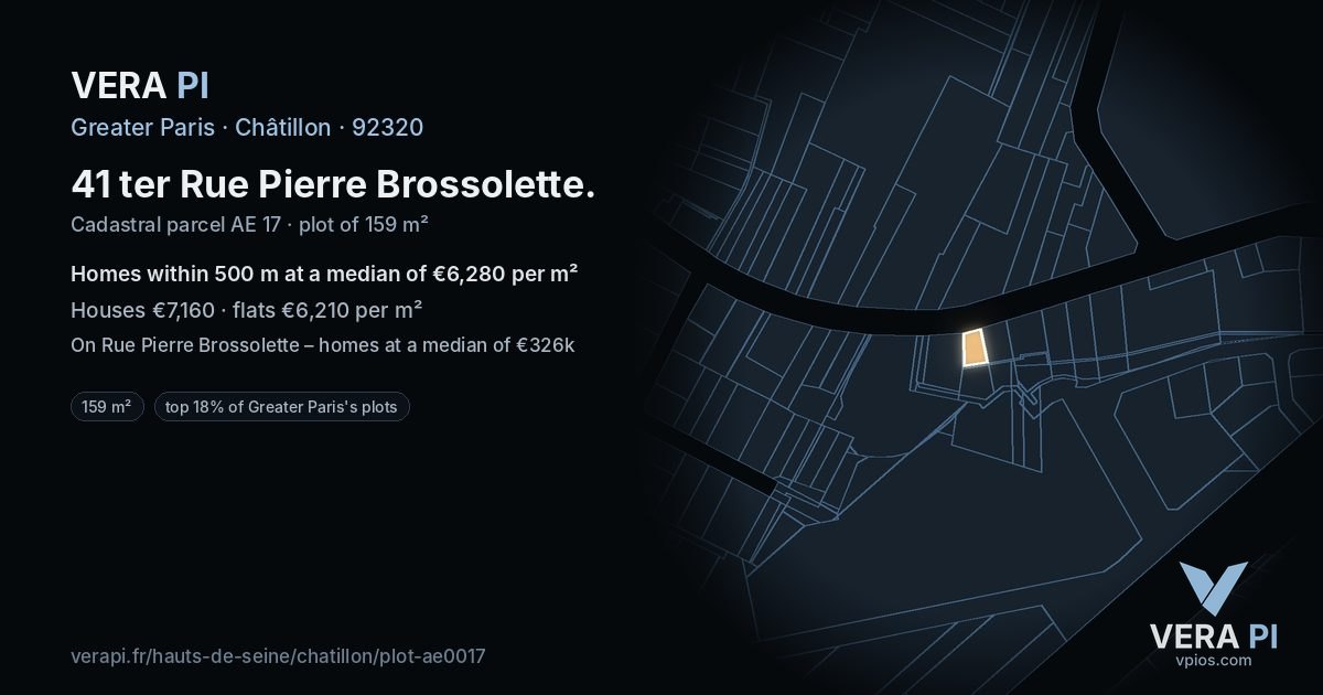 41 ter Rue Pierre Brossolette, Châtillon at night – the plot lit, the parcels around coloured by the prices near them