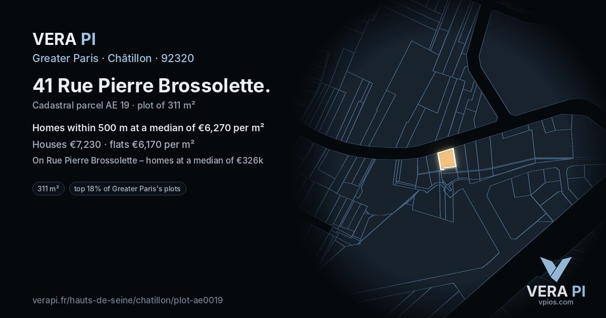 41 Rue Pierre Brossolette, Châtillon at night – the plot lit, the parcels around coloured by the prices near them
