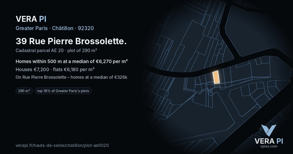 39 Rue Pierre Brossolette, Châtillon at night – the plot lit, the parcels around coloured by the prices near them