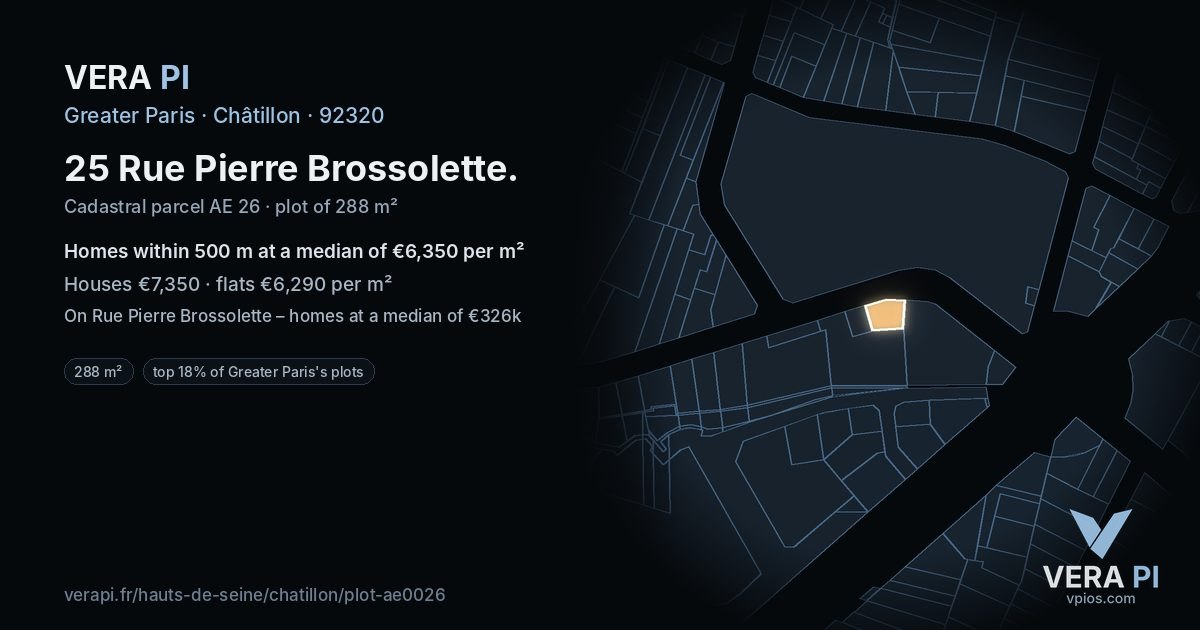 25 Rue Pierre Brossolette, Châtillon at night – the plot lit, the parcels around coloured by the prices near them