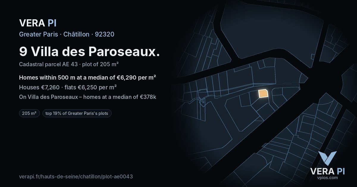 9 Villa des Paroseaux, Châtillon at night – the plot lit, the parcels around coloured by the prices near them