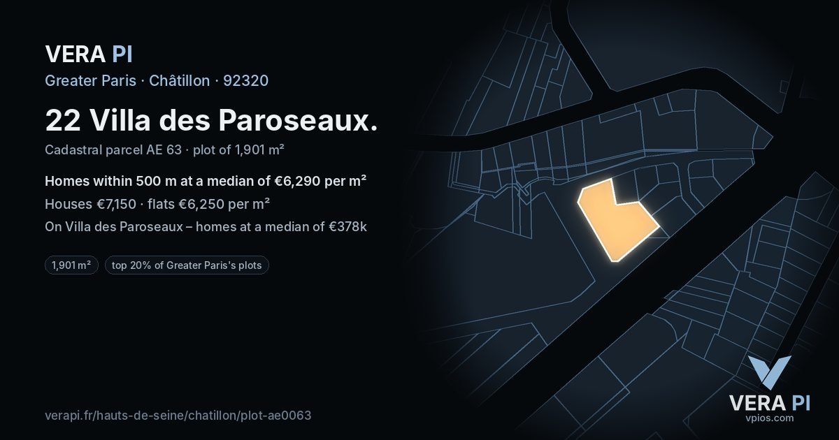 22 Villa des Paroseaux, Châtillon at night – the plot lit, the parcels around coloured by the prices near them