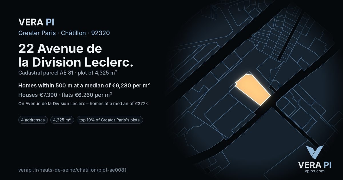 22 Avenue de la Division Leclerc, Châtillon at night – the plot lit, the parcels around coloured by the prices near them