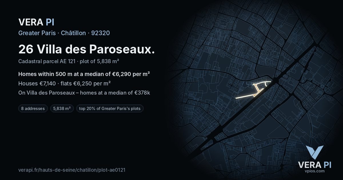 26 Villa des Paroseaux, Châtillon at night – the plot lit, the parcels around coloured by the prices near them