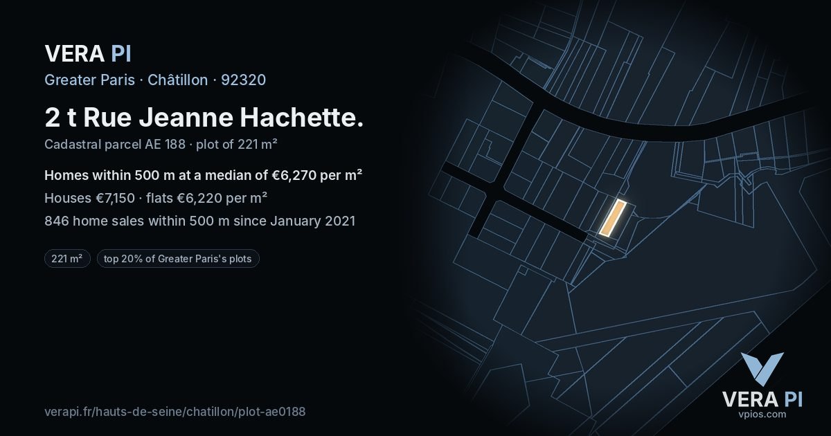 2 t Rue Jeanne Hachette, Châtillon at night – the plot lit, the parcels around coloured by the prices near them