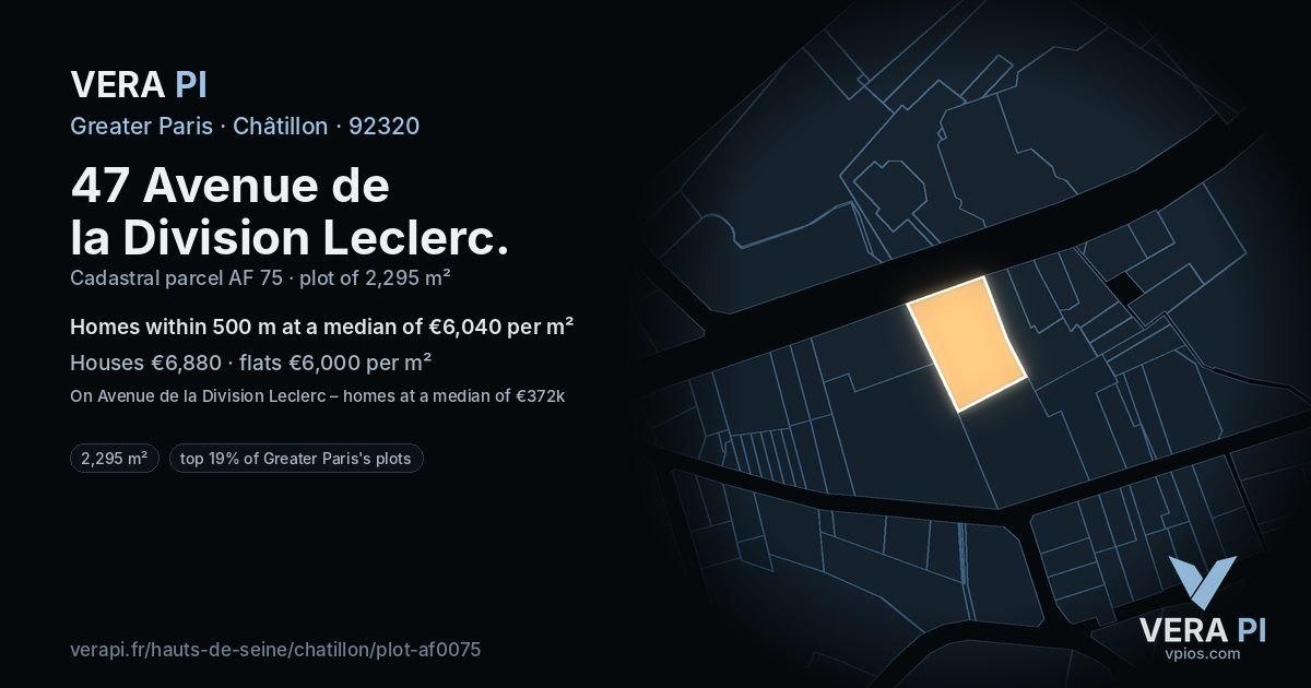47 Avenue de la Division Leclerc, Châtillon at night – the plot lit, the parcels around coloured by the prices near them