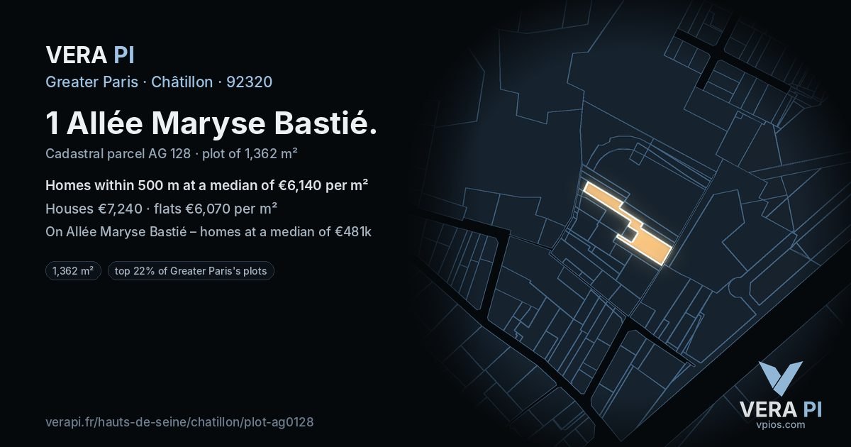 1 Allée Maryse Bastié, Châtillon at night – the plot lit, the parcels around coloured by the prices near them