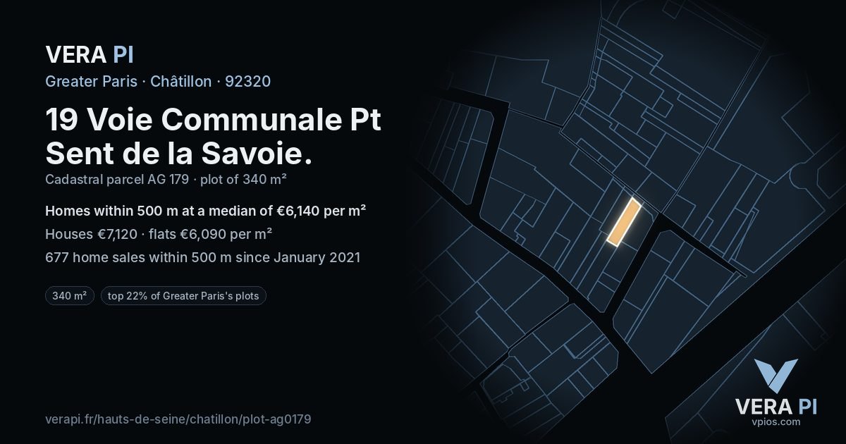 19 Voie Communale Pt Sent de la Savoie, Châtillon at night – the plot lit, the parcels around coloured by the prices near them
