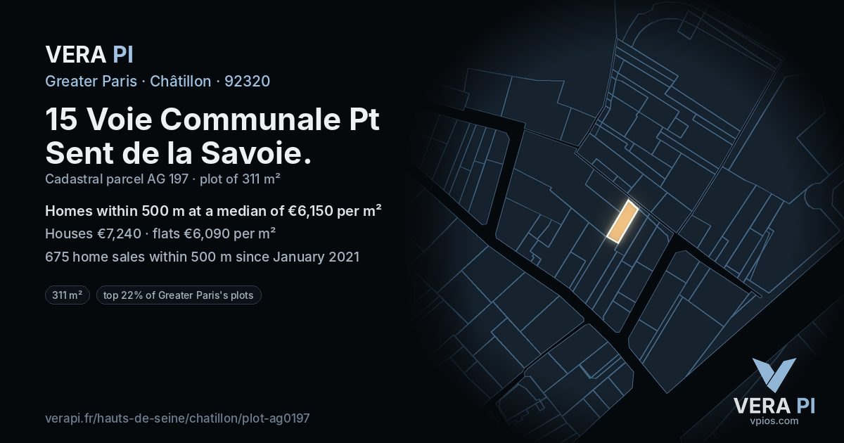 15 Voie Communale Pt Sent de la Savoie, Châtillon at night – the plot lit, the parcels around coloured by the prices near them