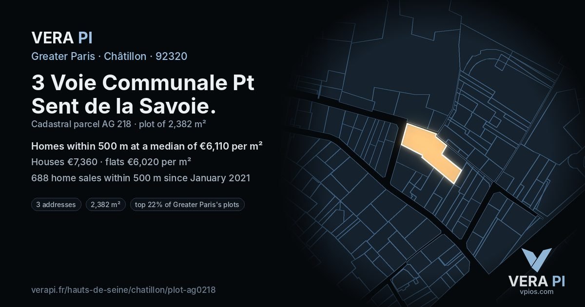 3 Voie Communale Pt Sent de la Savoie, Châtillon at night – the plot lit, the parcels around coloured by the prices near them
