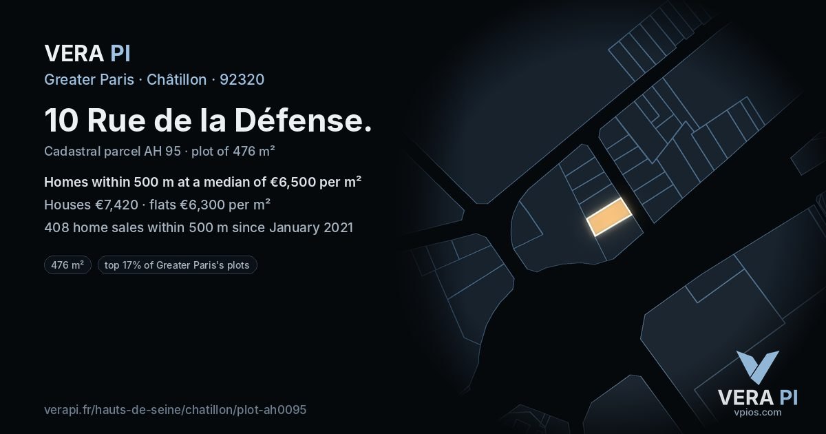 10 Rue de la Défense, Châtillon at night – the plot lit, the parcels around coloured by the prices near them