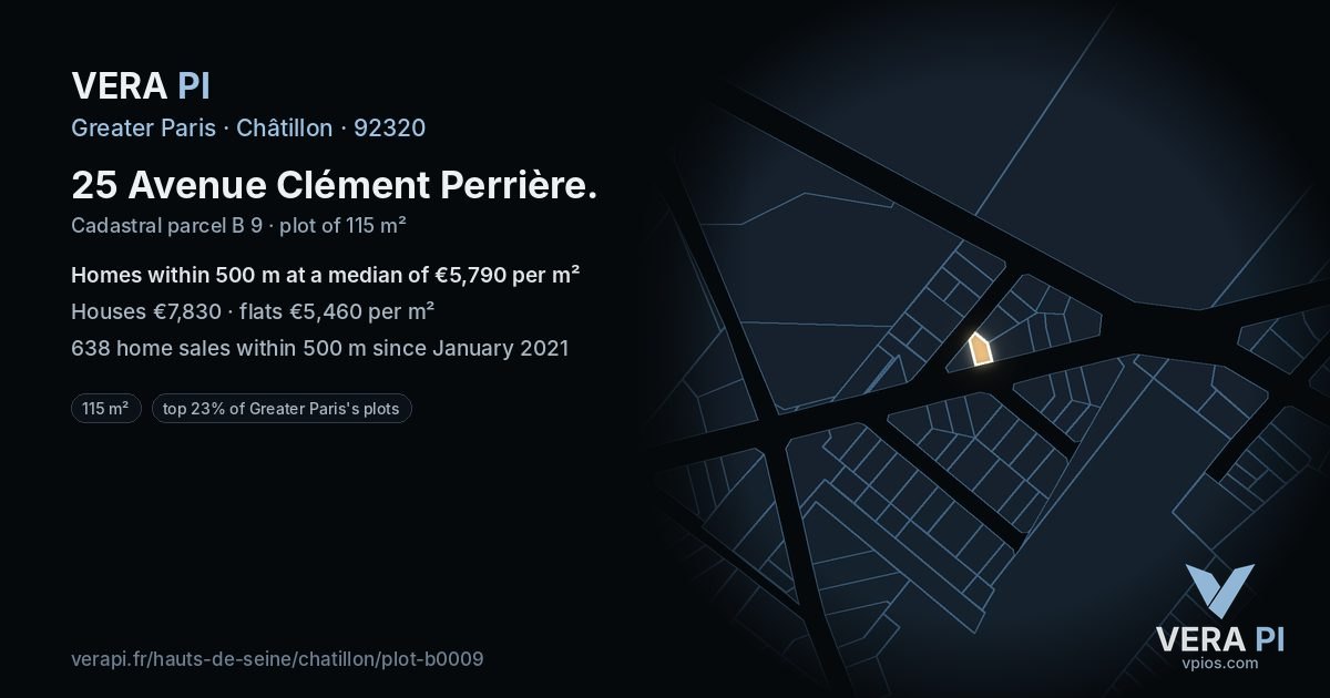 25 Avenue Clément Perrière, Châtillon at night – the plot lit, the parcels around coloured by the prices near them