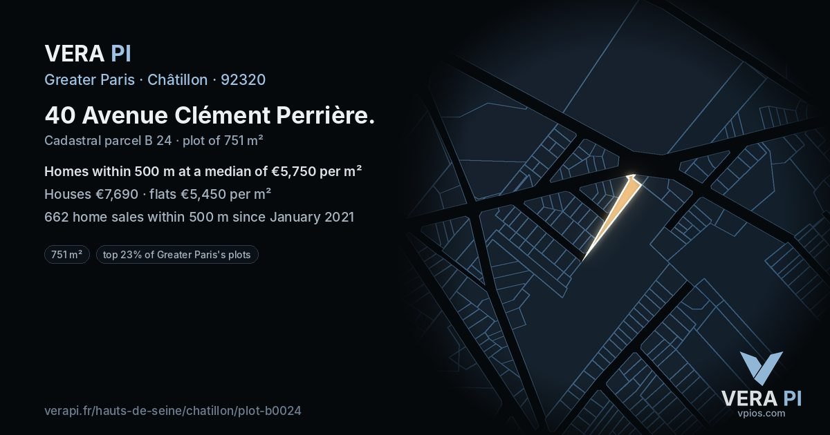 40 Avenue Clément Perrière, Châtillon at night – the plot lit, the parcels around coloured by the prices near them