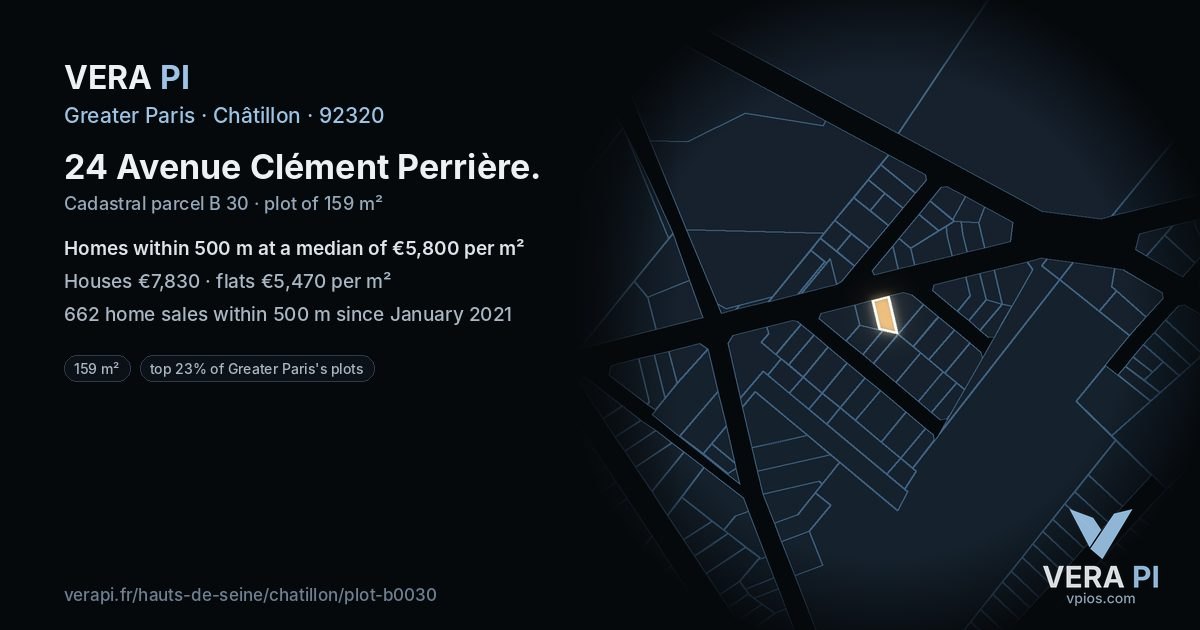 24 Avenue Clément Perrière, Châtillon at night – the plot lit, the parcels around coloured by the prices near them